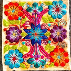 Alpaca Wool Hand Embroidered Floral Pillow Case Folk Art Boho Style 15x16.5”